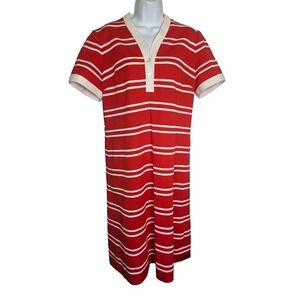 Vintage Henry Lee Red White Striped Dress L Mod 60s USA Reto Preppy